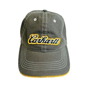 Carhartt‎ Embroidered Logo Baseball Cap Hat Gray Yellow Stitching Size M/L